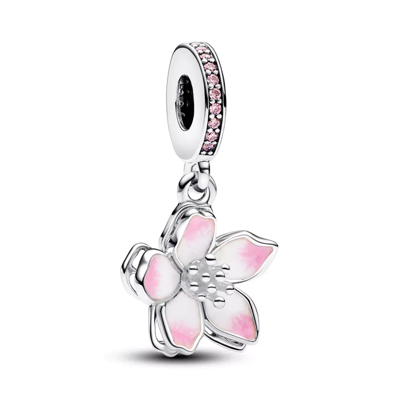 Pandora Movable cherry blossom sterling silver dangle with fancy pin 790667C01