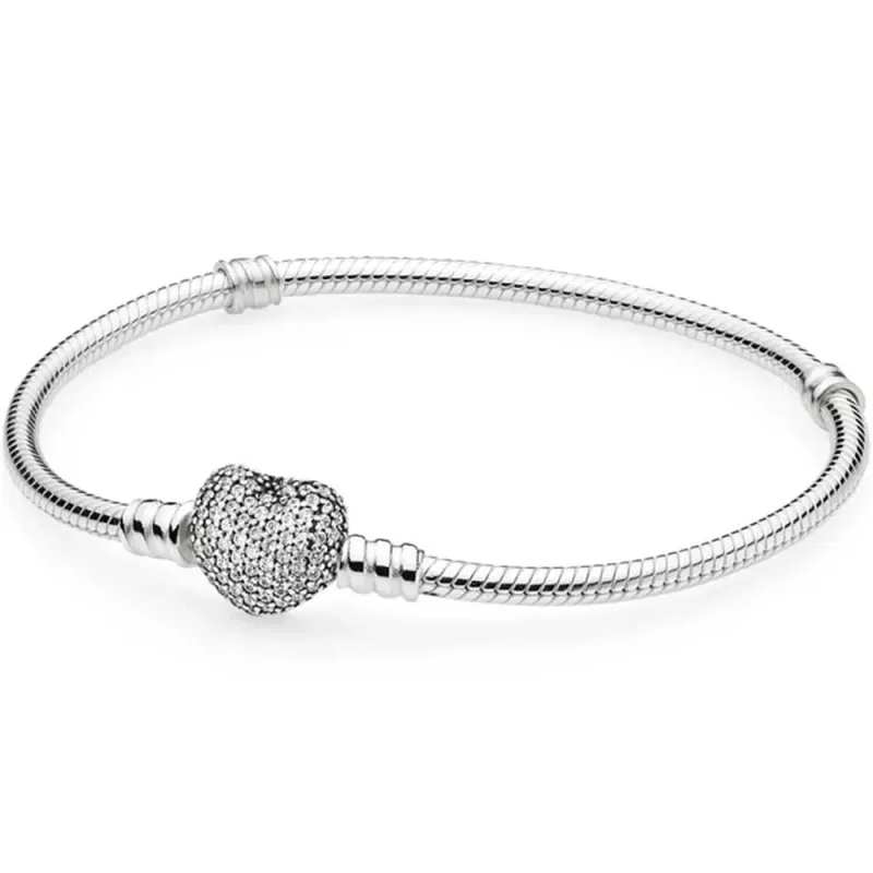 Pandora Pulseira Malha Snake e Coração Brilhante Moments 590727CZ-17