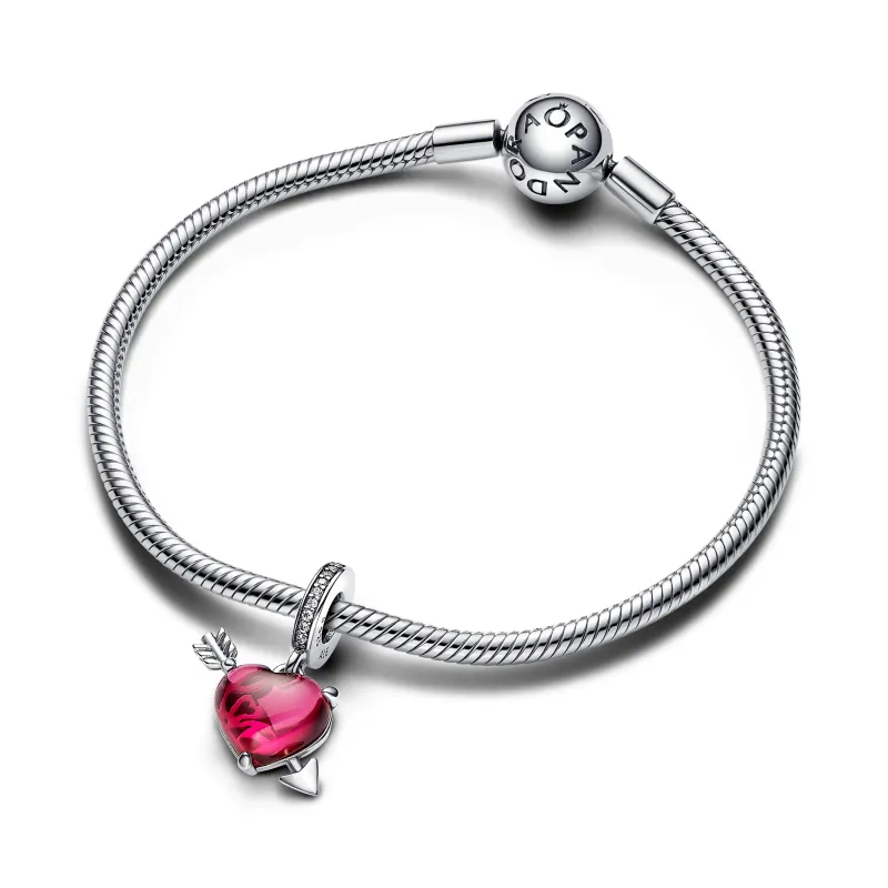Pandora Conta Pendente Vidro Murano Coração Vermelho e Seta 793085C01