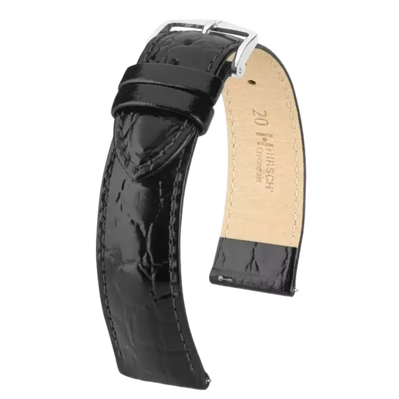 Hirsch Bracelet Crocograin L Black 12322850-1-12