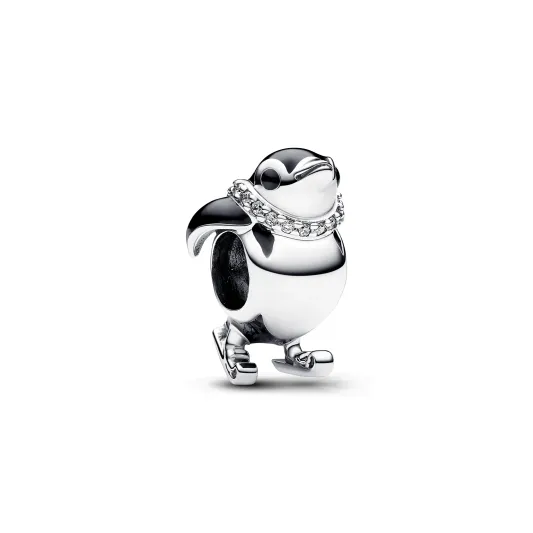 Pandora Skiing penguin sterling silver charm with clear cubic zircon 792988C01