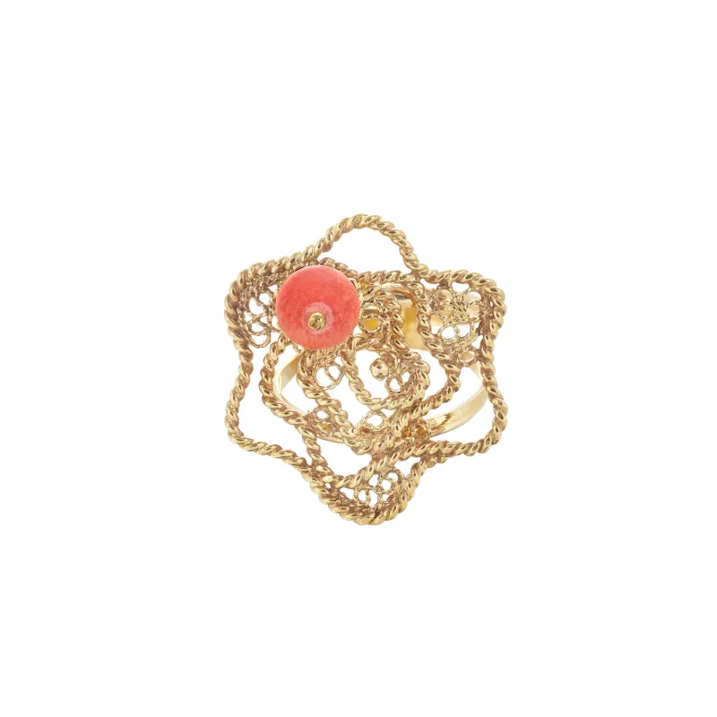 Marcolino Anel Filigrana em Coral 01AN-PD0142C