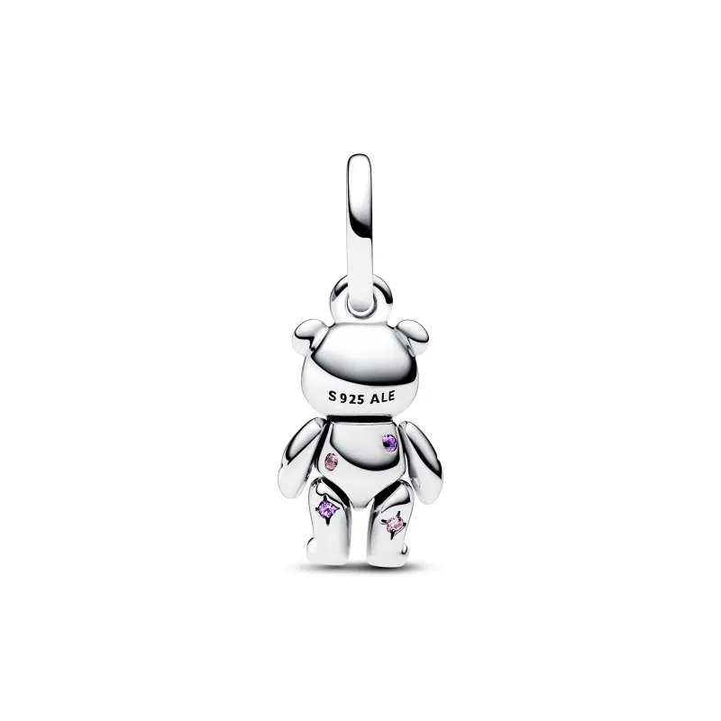 Pandora Teddy bear sterling silver dangle with fancy fairy tale pink 792986C01