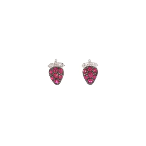 Image Strawberry Earrings with Diamonds and Rubies