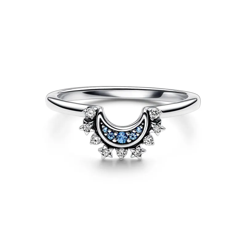 Pandora Celestial Blue Sparkling Moon Ring 192675C01-48