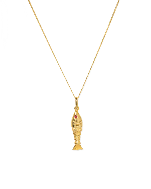 Mesh Colar compendente peixe, em prata 925 com banho de ouro 1254004D