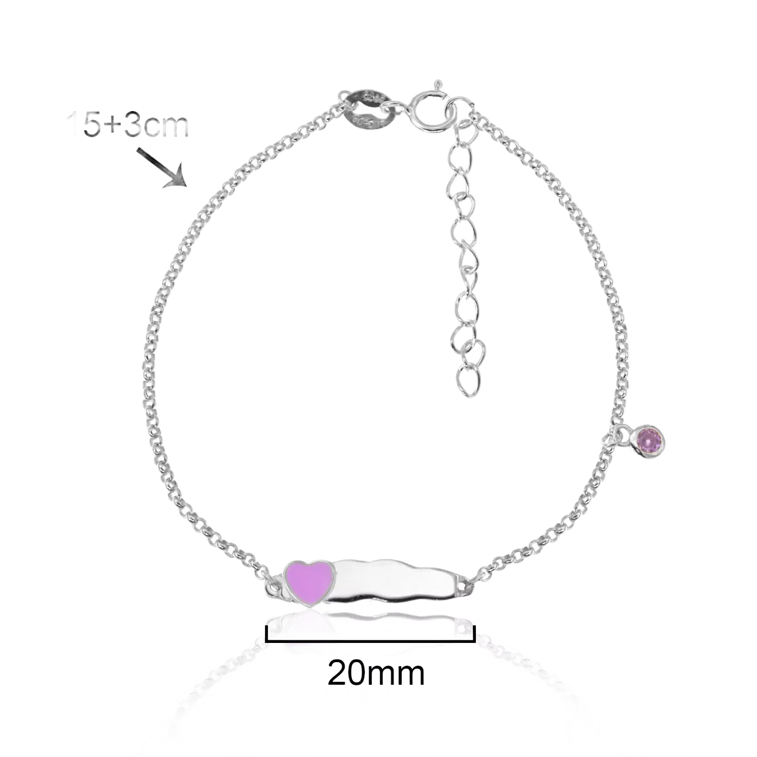 PULSEIRA PRATA CHAPA CORAÇÃO ROSA