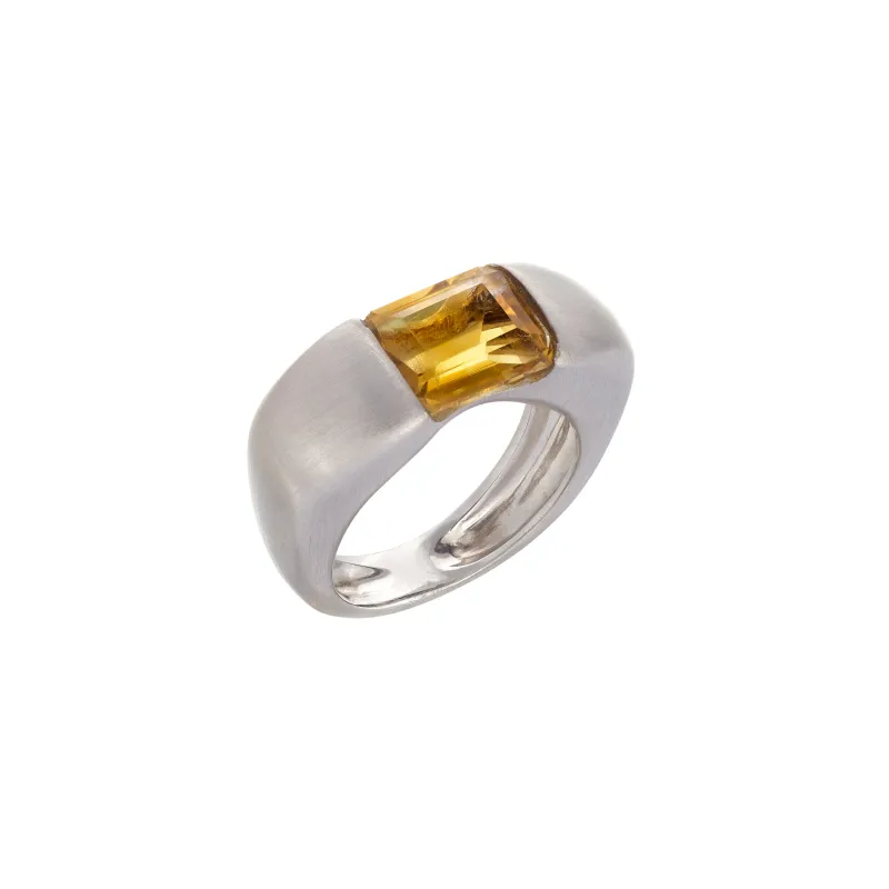 Marcolino Anel Ouro Branco C/ Pedra Amarela 204161