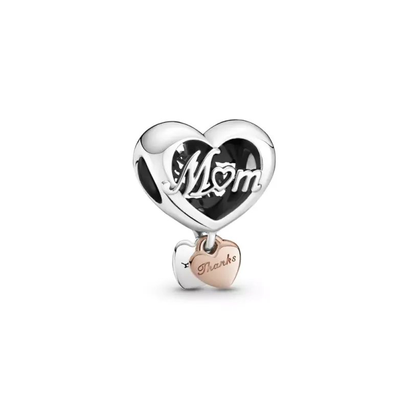 Pandora Mum and heart sterling silver and 14k rose gold-plated charm 789372C00