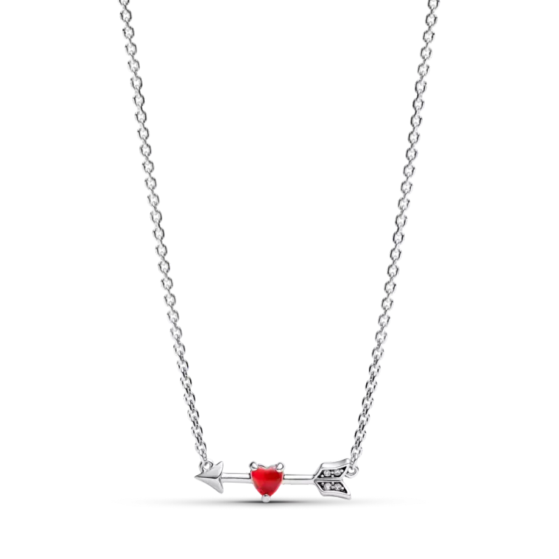 Pandora Heart arrow sterling silver pendant necklace with red Murano 393669C01-50