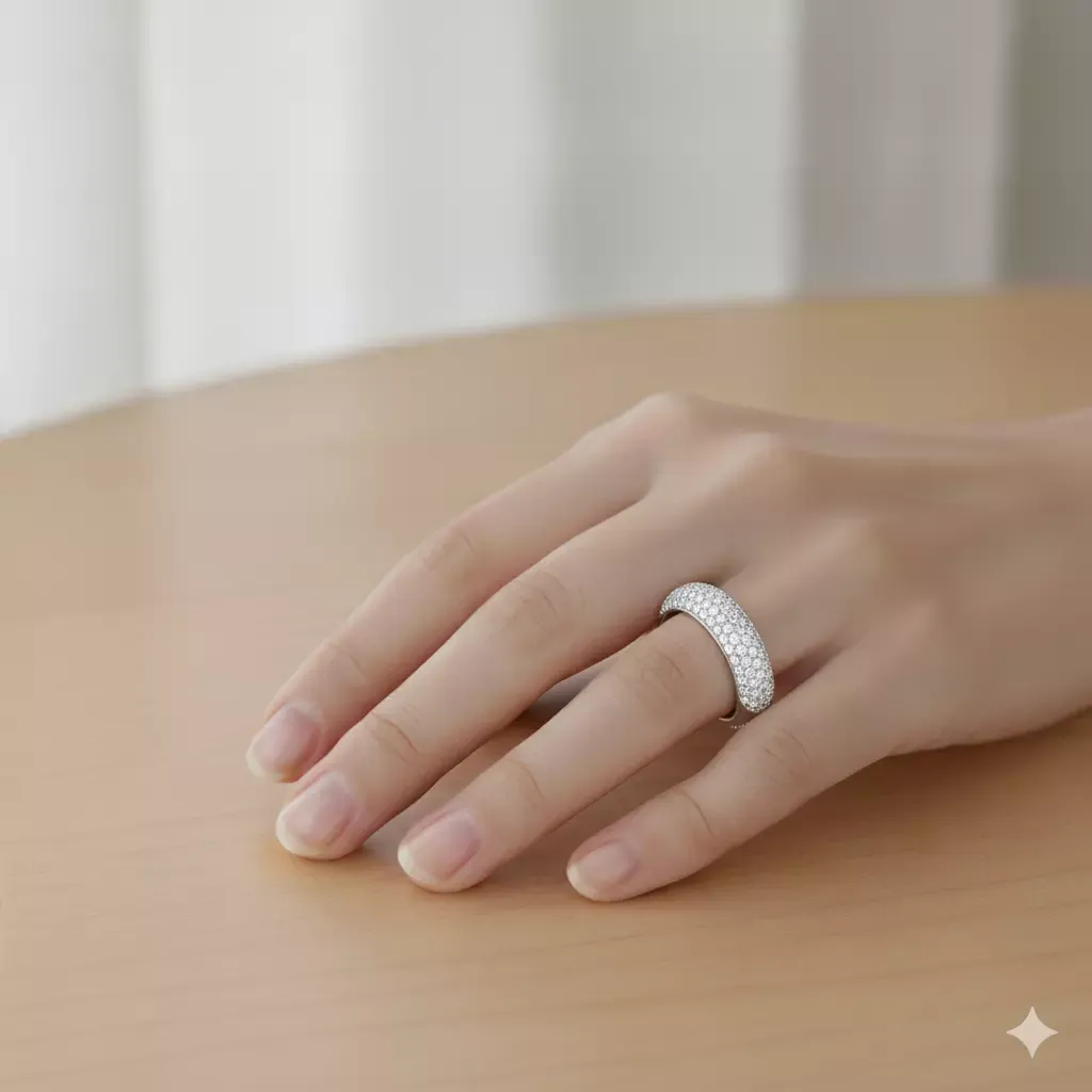 Imagem Anel Memória Pavé Ouro Branco com Diamantes