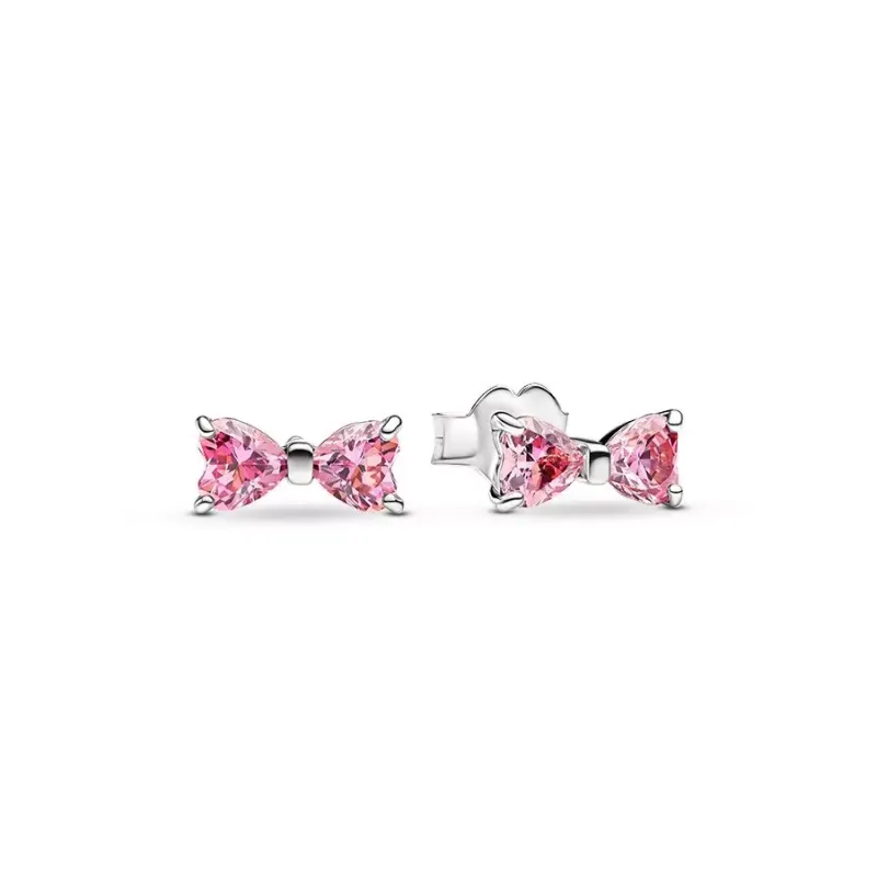Pandora Brincos Espigão Laço Rosa Brilhante 293505C01