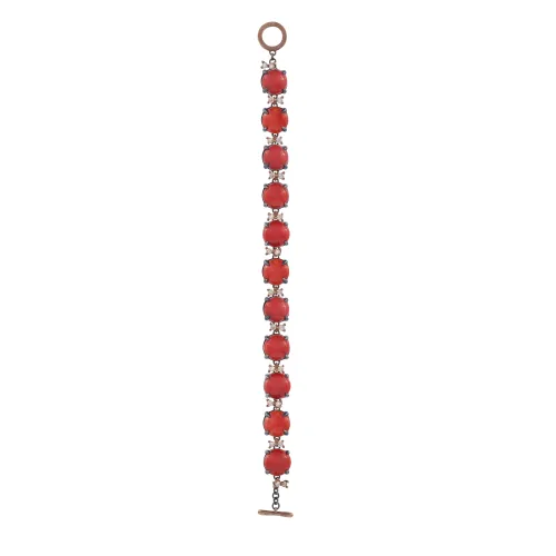 Pulseira De Maria Ouro/Prata C/ Bts Coral Vermelho