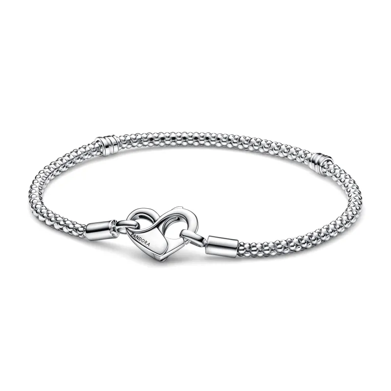 Pandora Studded chain sterling silver bracelet with heart clasp 592453C00-18