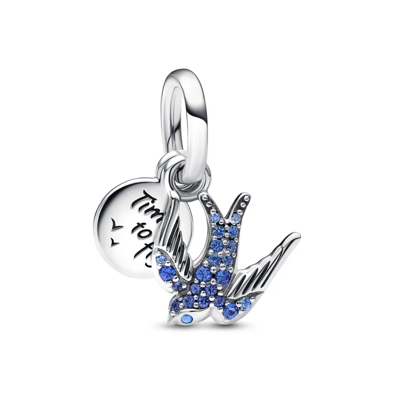 Pandora Swallow sterling silver double dangle with night blue, skyli 792570C01