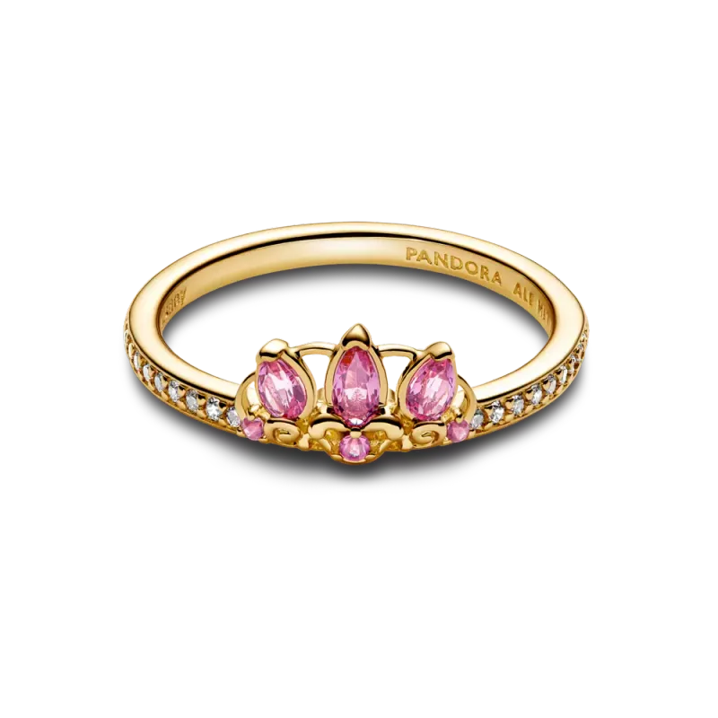 Pandora Disney Rapunzel 14k gold-plated tiara ring with phlox pink c 163651C01-54