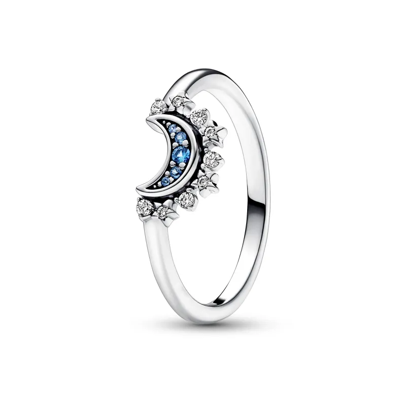 Pandora Celestial Blue Sparkling Moon Ring 192675C01-48