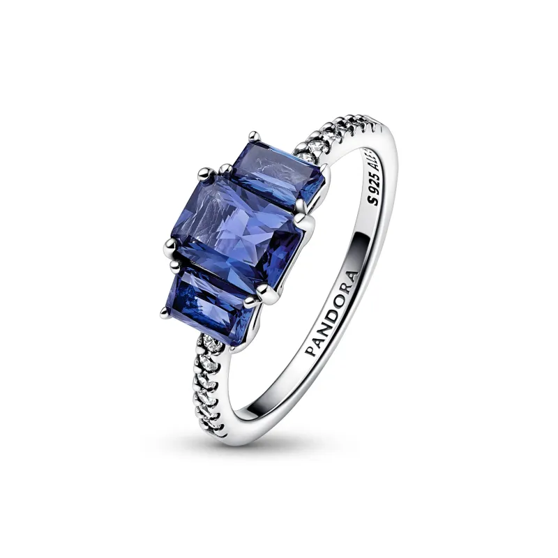 Pandora Anel Blue Rectangular Three Stone Sparkling azul 192389C01-50