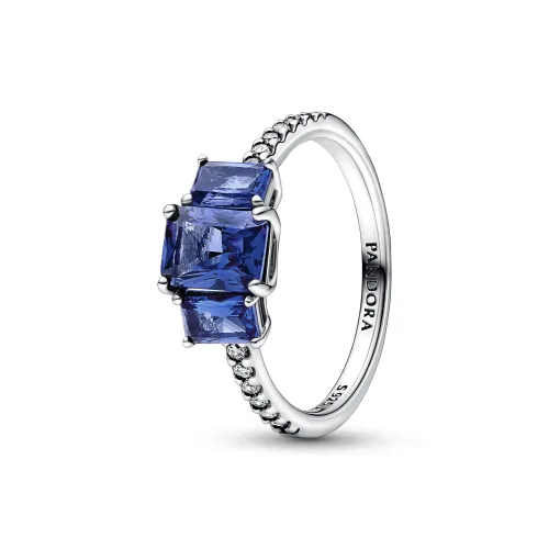 Anel Blue Rectangular Three Stone Sparkling