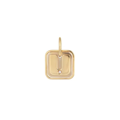 Medalha Letra U Ouro Bicolor com Diamantes