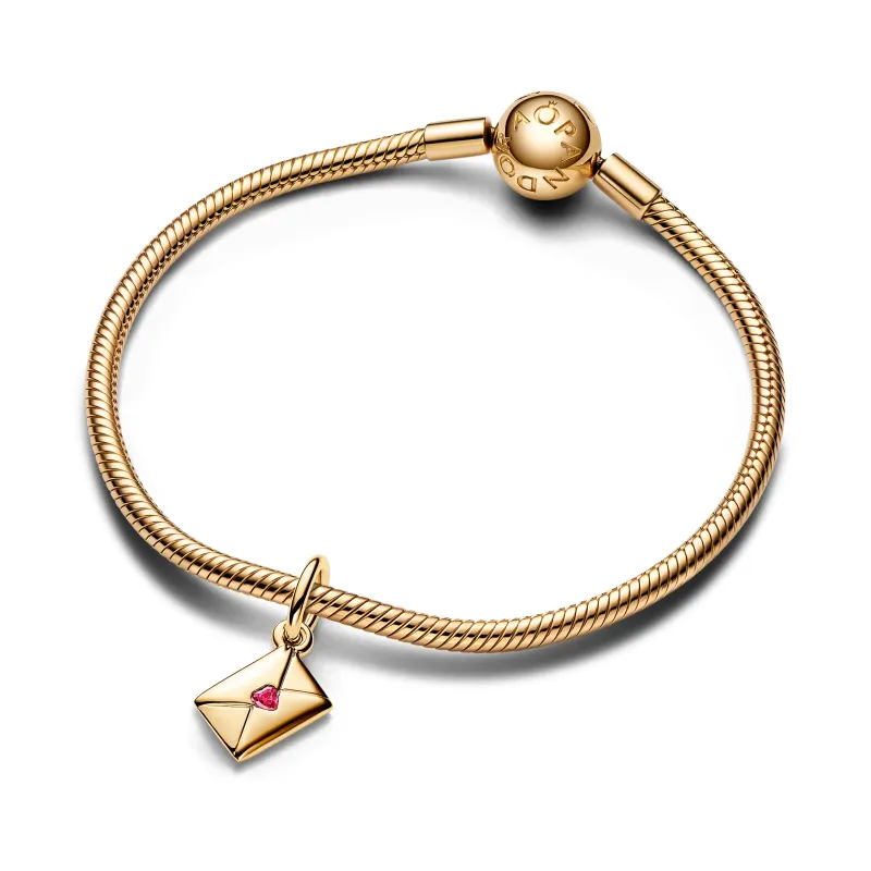 Pandora Love envelope 14k gold-plated dangle with red cubic zirconia 762606C01