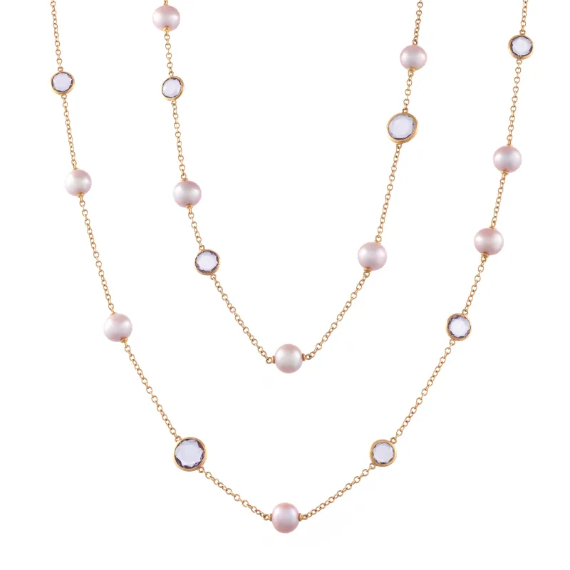 Marcolino Colar em Ouro Rosa e Pérolas C171R3A
