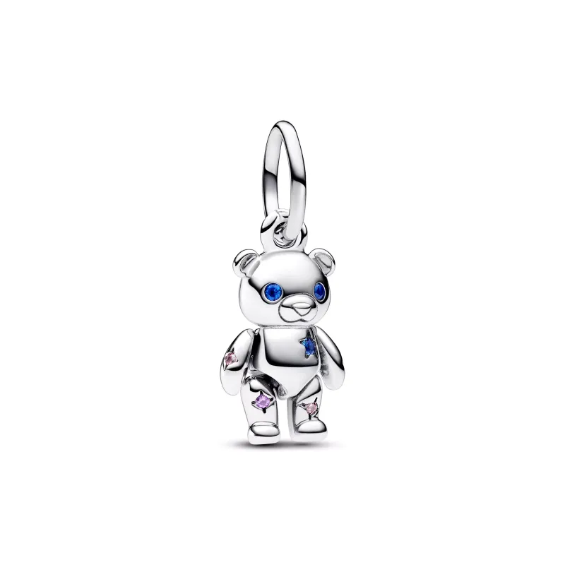 Pandora Teddy bear sterling silver dangle with fancy fairy tale pink 792986C01