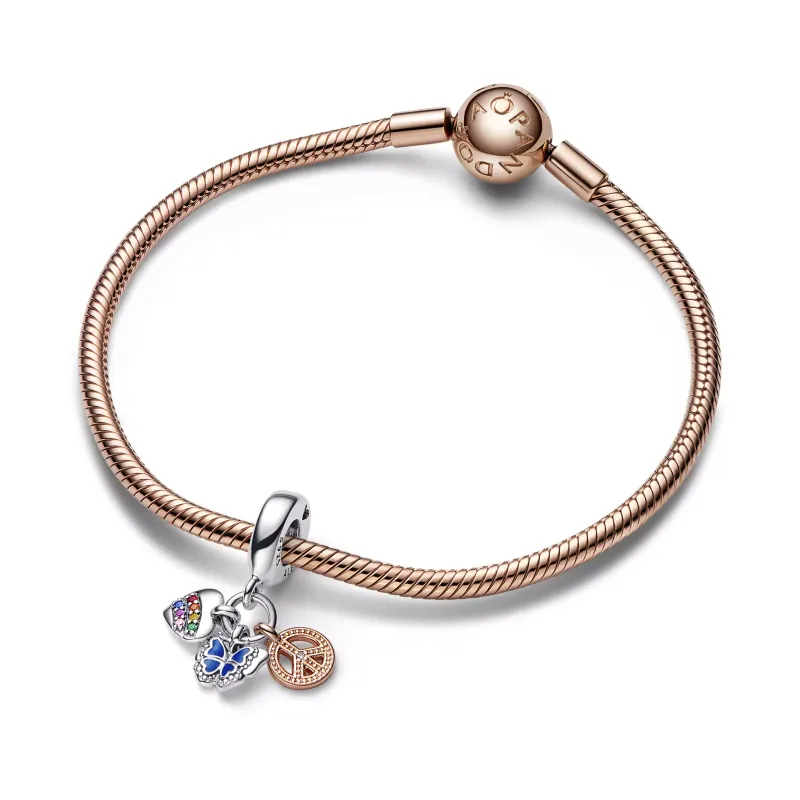 Pandora Butterfly heart peace sterling silver and 14k rose gold-plat 782572C01