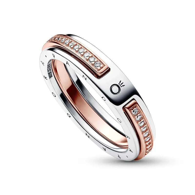 Pandora Anel Dois Tons Pavé e Logo Pandora Signature 182773C01-56