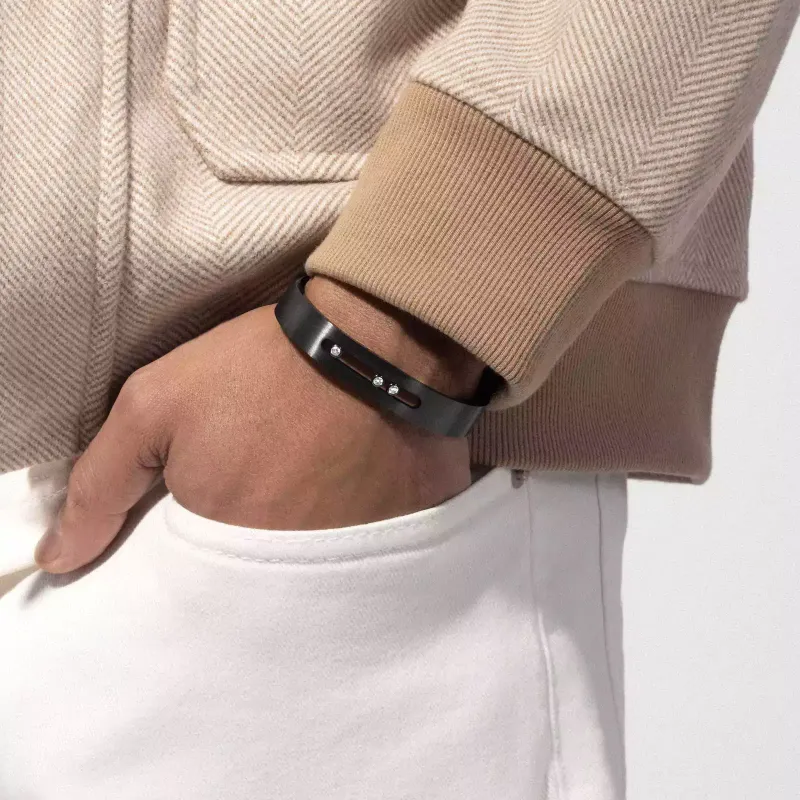 Messika Graphite Titanium & White Diamond Bangle Bracelet PU.06585.TG.L
