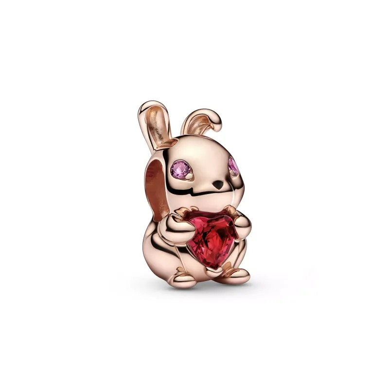 Pandora Rabbit 14k rose gold-plated charm with cherries jubilee red, 782471C01