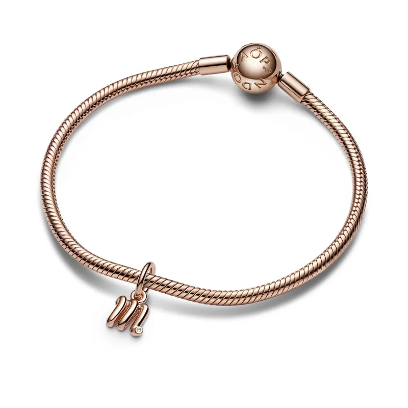 Pandora Letter m 14k rose gold-plated dangle with clear cubic zircon 782474C01