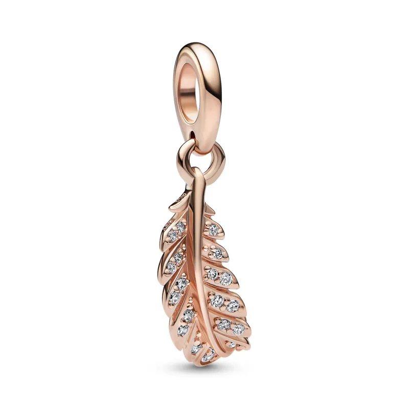 Pandora Feather 14k rose gold-plated dangle with clear cubic zirconi 782578C01