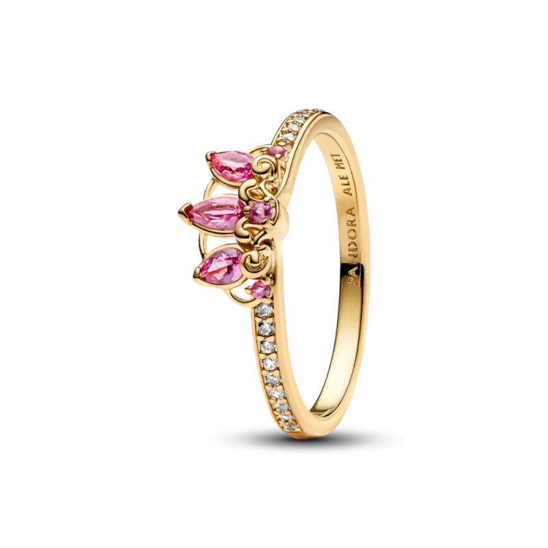 Pandora Disney Rapunzel 14k gold-plated tiara ring with phlox pink c 163651C01-54