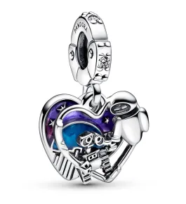 Disney Wall-E and Eve heart sterling silver double dangle wi