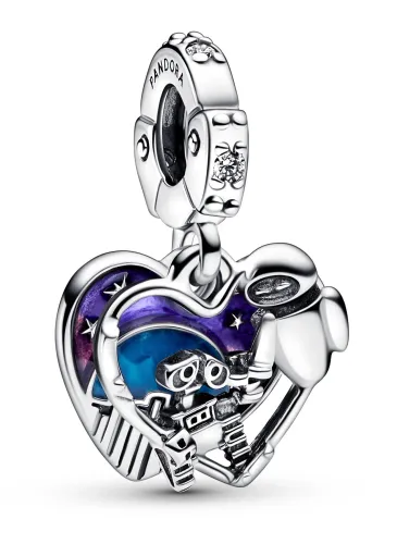 Disney Wall-E and Eve heart sterling silver double dangle wi