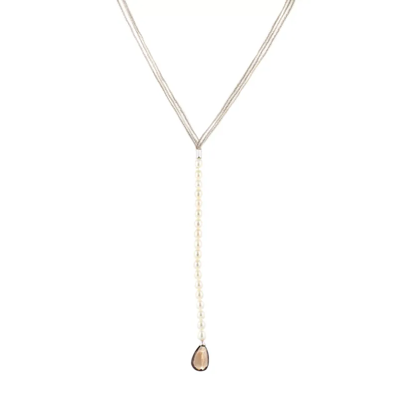 Marcolino Colar Calgaro De Prata com Perolas e Quartz AF111GCBQF