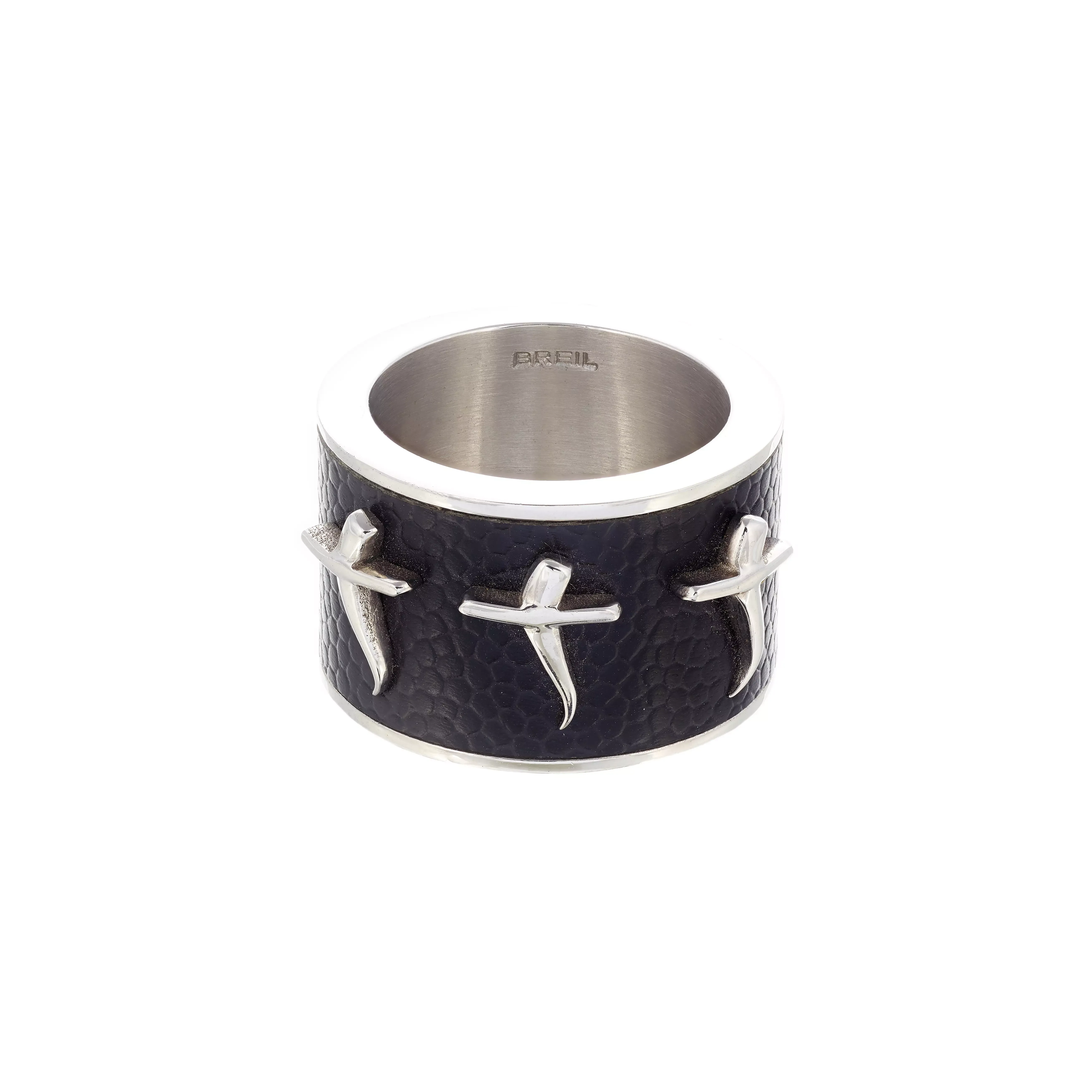 Image Breil Steel Cross Black Leather Ring