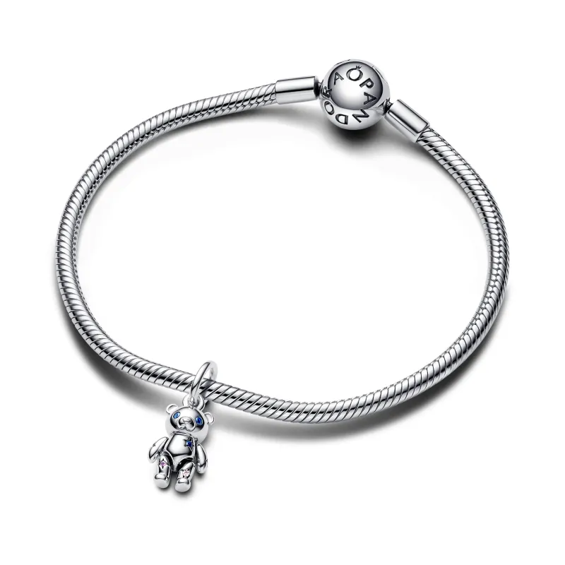 Pandora Teddy bear sterling silver dangle with fancy fairy tale pink 792986C01