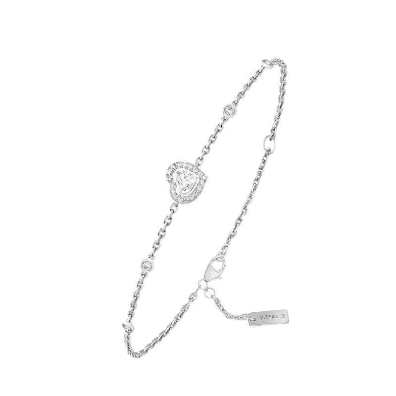 Messika Pulseira Joy Coeur Ouro Branco com diamantes MEK.10.PU.12069.WG