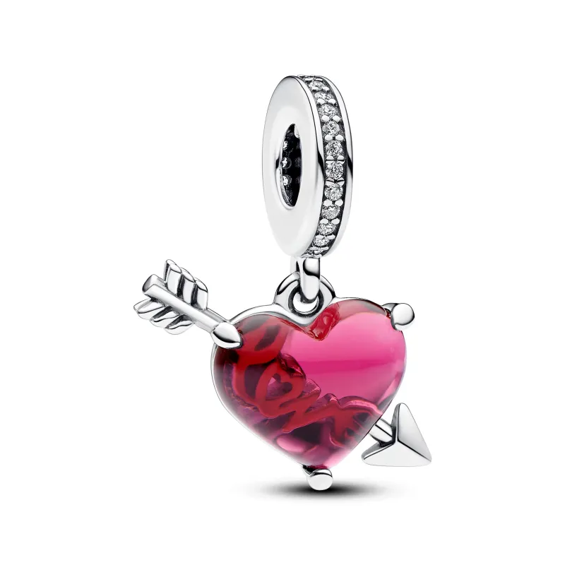 Pandora Conta Pendente Vidro Murano Coração Vermelho e Seta 793085C01