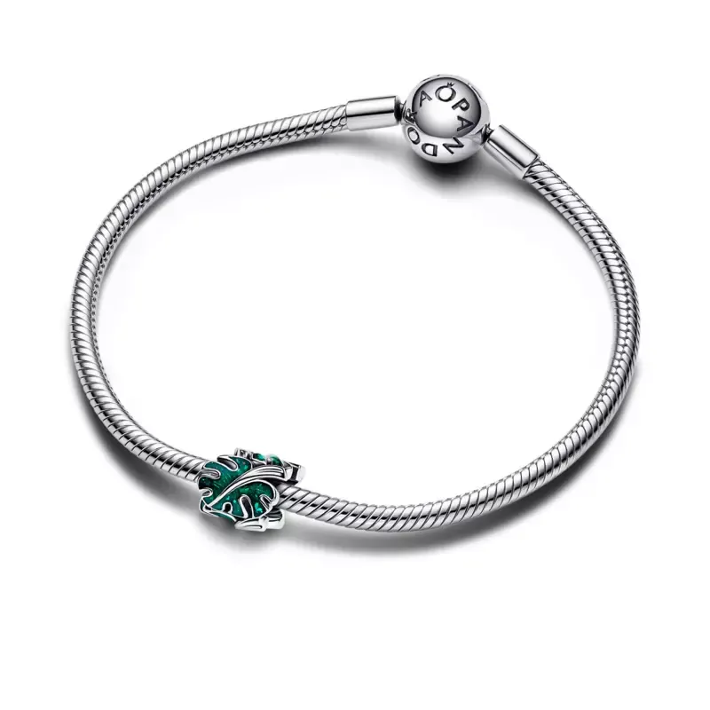 Pandora Monstera leaves sterling silver charm with holographic glitt 793332C01