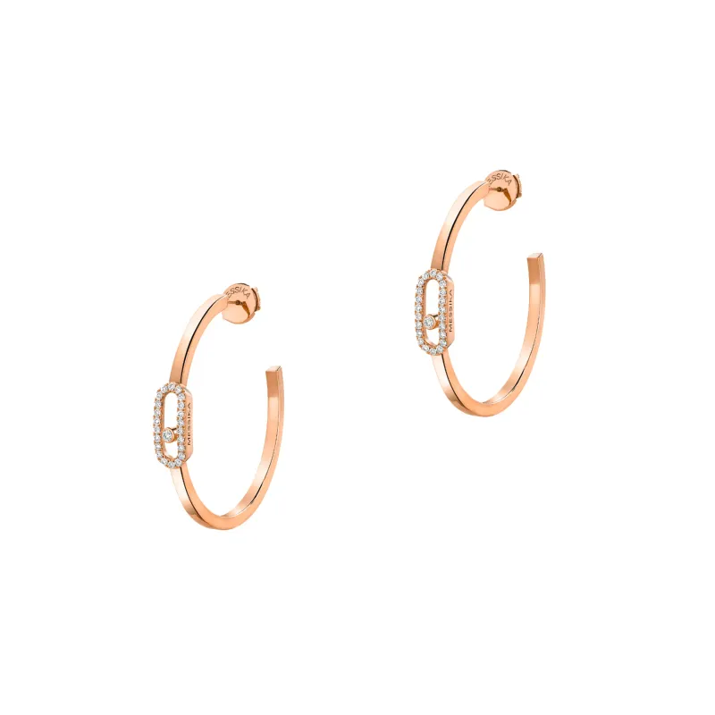 Messika Move Uno Pink Gold Diamond Hoop Earrings MEK.43.BR.12485.PG
