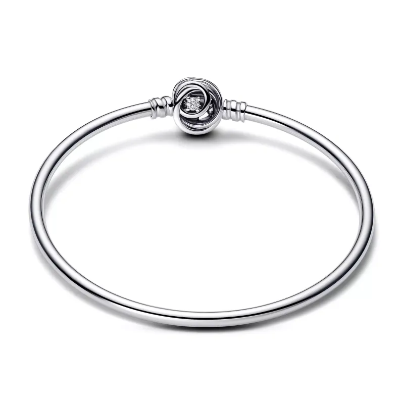 Pandora Sterling silver bangle with encircled clasp and clear cubic 593229C01-17