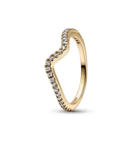 Wave 14k gold-plated ring with clear cubic zirconia