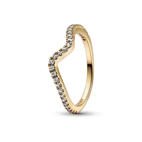 Wave 14k gold-plated ring with clear cubic zirconia