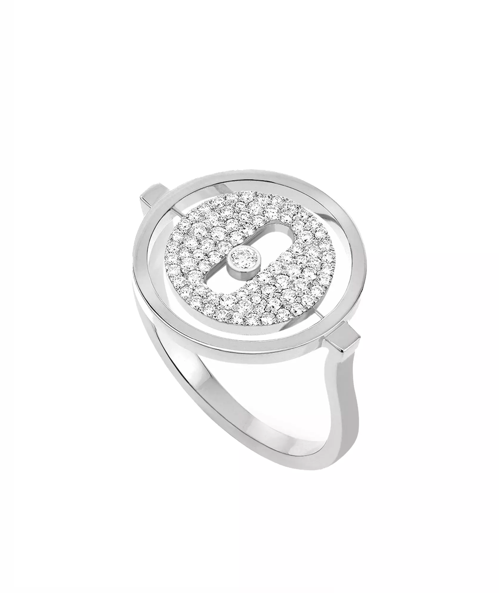 Anel Lucky Move ouro branco com diamantes