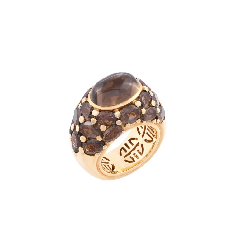 Marcolino Anel Cocktail Ouro Rosa Smoky Quartzo A037R024