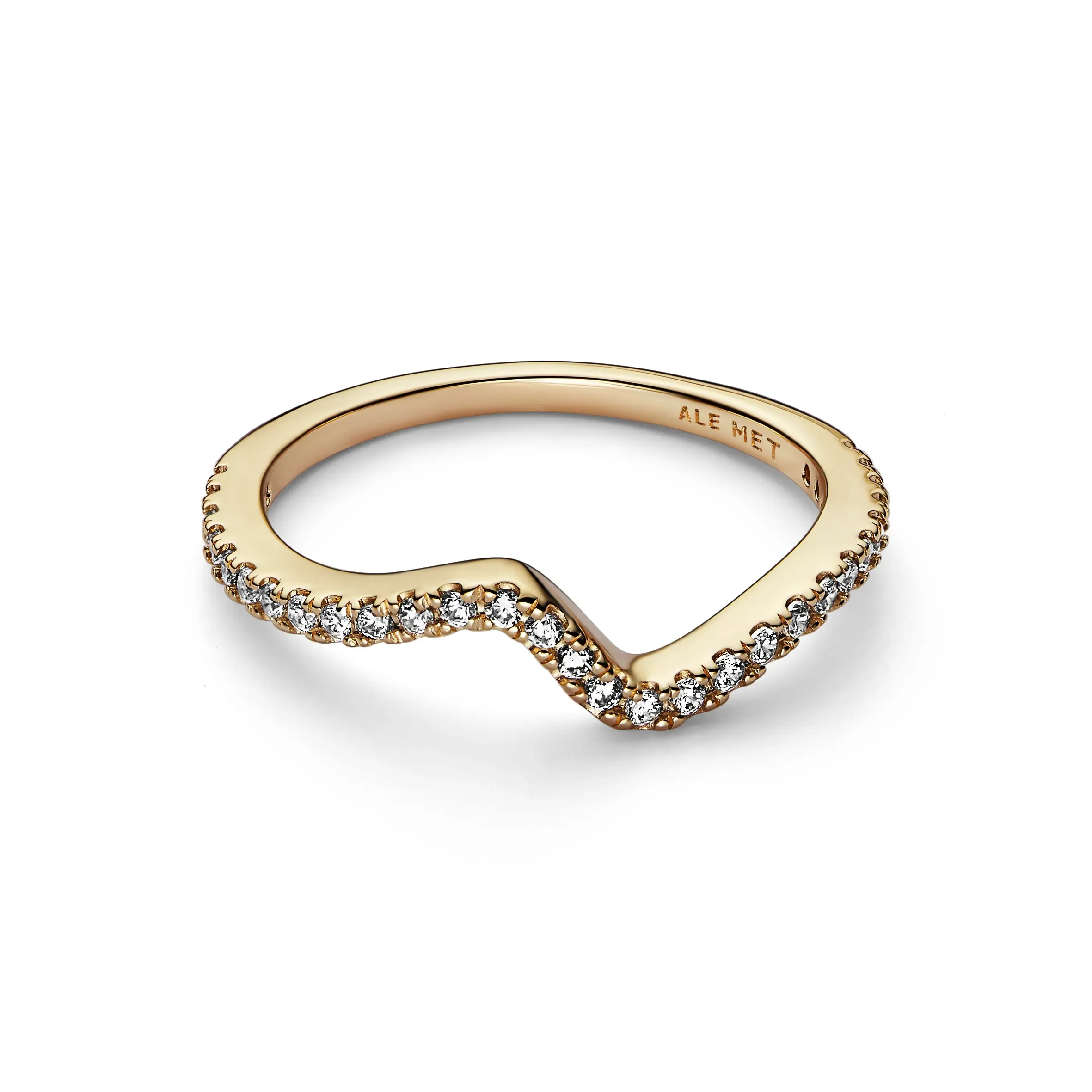 Wave 14k gold-plated ring with clear cubic zirconia