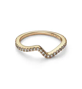 Wave 14k gold-plated ring with clear cubic zirconia